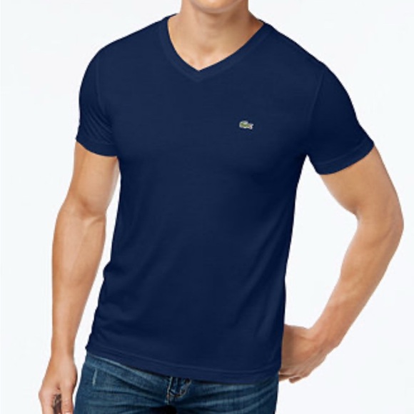 Lacoste Blue Short Sleeve Tee V-Neck - Picture 1 of 7